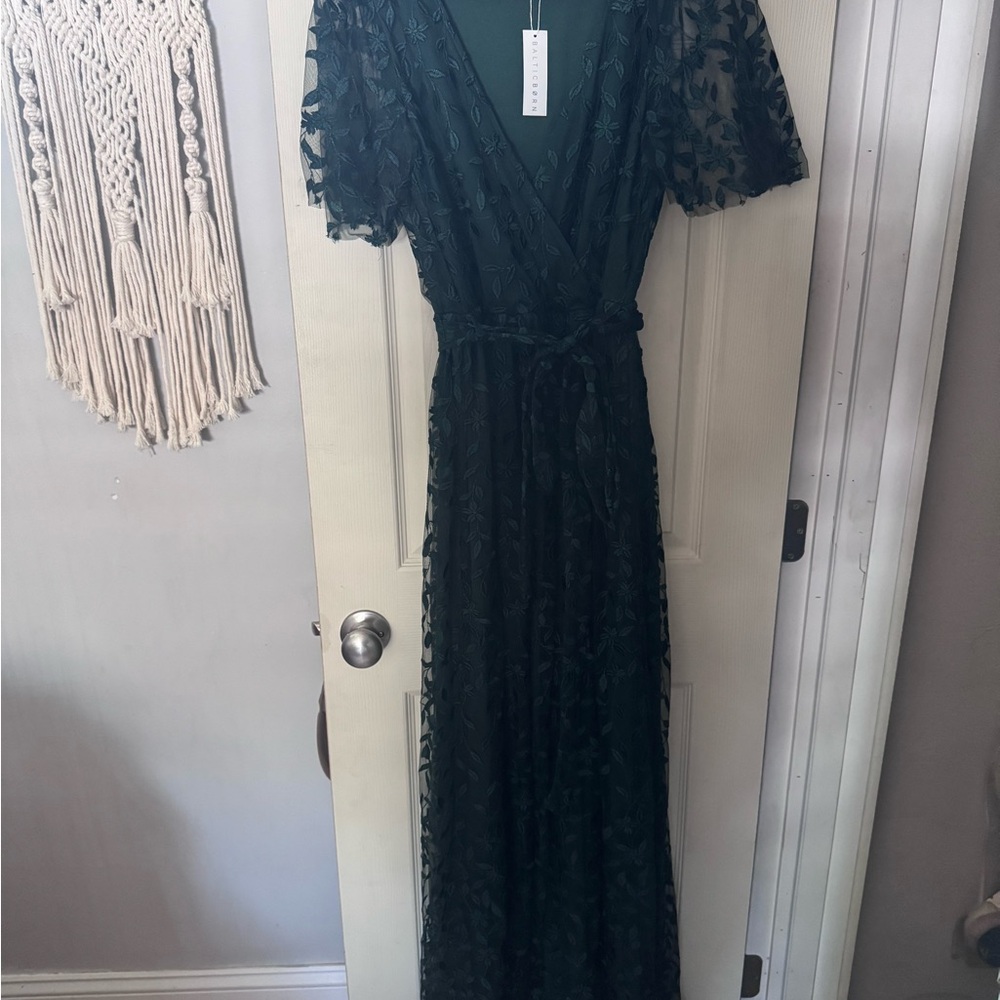 Baltic Born Dark Green Embossed Maxi Dress